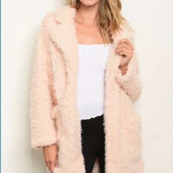 CLEARANCE! Sherpa Teddy Bear Coat Blush Pink - Picture 3 of 6